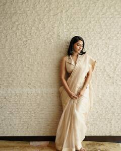 Aishwarya Lekshmi Looks Ethereal In A Beige Saree For 'King Of Kotha' Promotions | SEE PICS