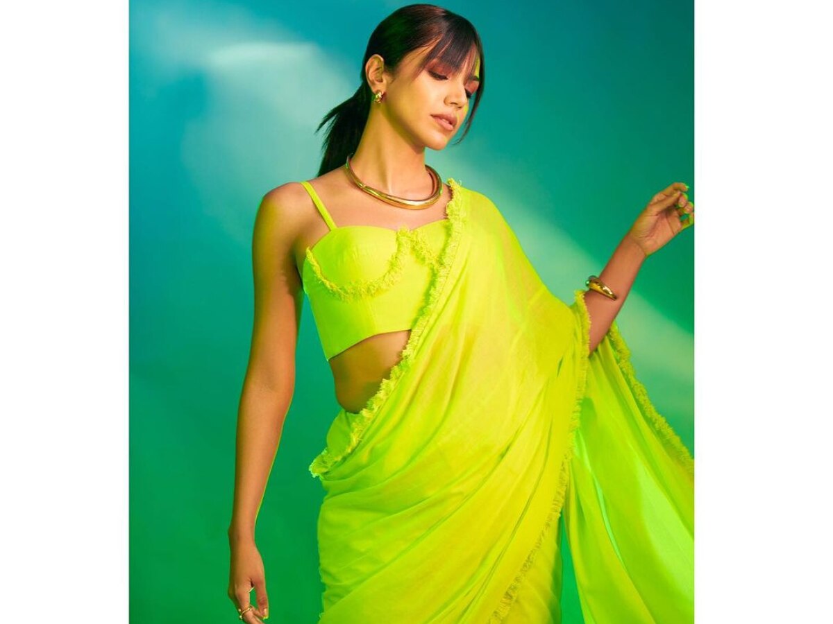 Buy Neon Green Net Handpainted Saree - Sarees Online in India | New saree  blouse designs, Stylish sarees, Saree designs