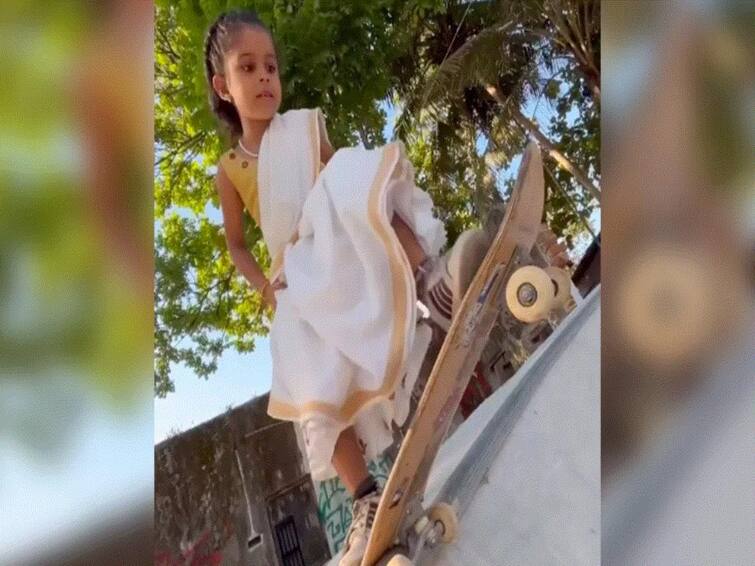 Girl Flawlessly Skates Wearing Kerala's Kasavu Saree Leaves Netizens Amazed Girl Flawlessly Skates Wearing Kerala's Kasavu Saree, Leaves Netizens Amazed