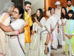 Amitabh-Mamata Rakhi Photos: अमिताभ बच्चन को राखी बांधने पहुंचीं ममता बनर्जी...पत्नी जया,बेटे अभिषेक और बहू ने यूं किया वेलकम