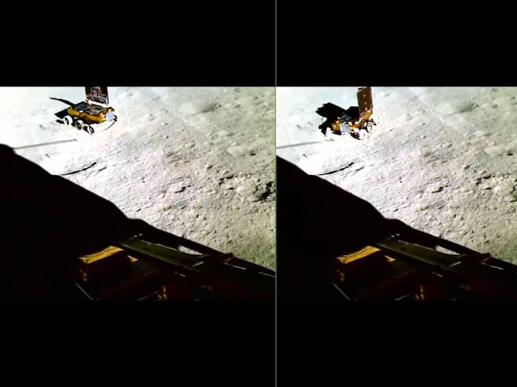 chandrayaan 3 rover was rotated in search of a safe route captured by a Lander isro released videos Chandrayaan 3 Rover: ”நிலவில் சுட்டிக் குழந்தையாய் சுழன்று விளையாடும் பிரக்யான் ரோவர்” - இஸ்ரோ வெளியிட்ட வீடியோ