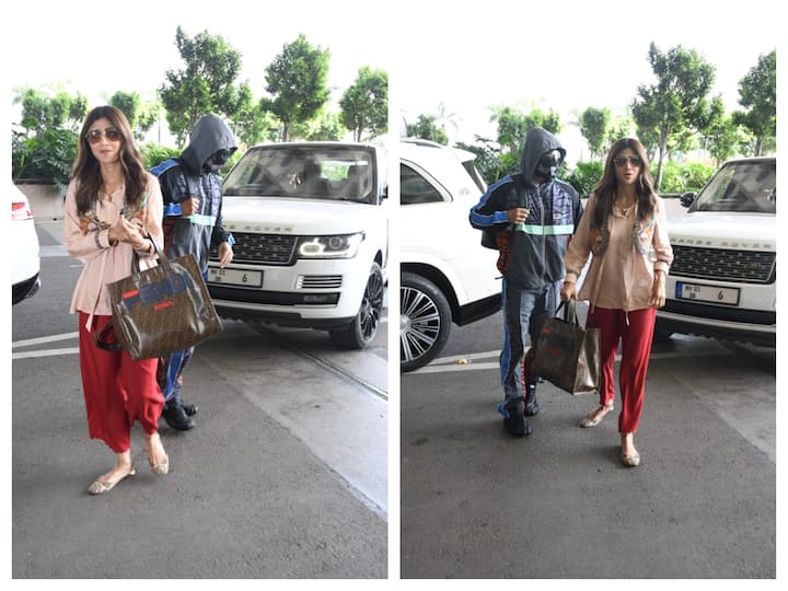 Shilpa Shetty was spotted at the Mumbai airport with her husband Raj Kundra on Thursday (August 31).