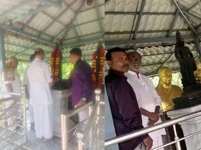 Rajinikanth tribute his parents memorial place in nachikuppan Rajini: சொந்த ஊரான நாச்சிக்குப்பத்தில் ரஜினிகாந்த்! தாய் தந்தை நினைவிடத்தில் மரியாதை! புகைப்படங்கள்  வைரல்!