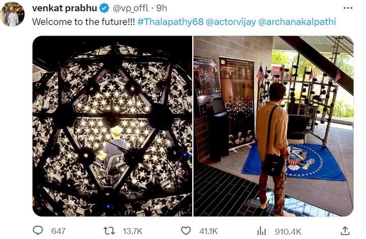 இந்த புகைப்படங்களை பதிவிட்ட வெங்கட் பிரபு ‘எதிர்காலத்துக்கு வாருங்கள்’ என்று குறிப்பிட்டுள்ளார்.