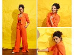 Saiyami Kher Poses In An Orange Pantsuit