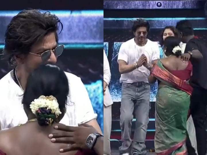 Shahrukh Khan welcomed Atlee mother greets politely down his head she hugged in Jawan Trailer Launch Event Chennai Shahrukh Khan से मिलीं Atlee की मां तो एक्टर ने किया ऐसे स्वागत, फैंस बोले- 'इसी वजह से वो किंग खान हैं'