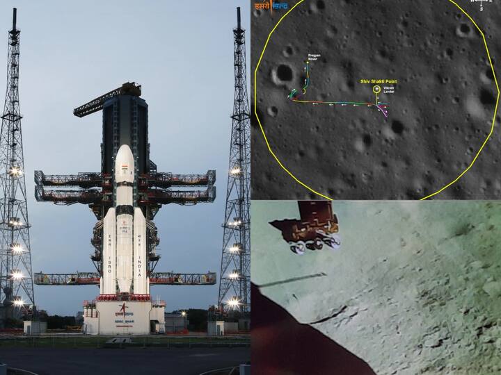 Chandrayaan 3 Moon Images: நிலவின் தென்துருவத்தை ஆராயும்  நோக்கில் அனுப்பப்பட்ட சந்திரயான் 3 விண்கலத்தில் இருந்து களமிறங்கிய ப்ரக்யான் ரோவர் எடுத்த புதிய புகைப்படங்களை இங்கு காணலாம்.