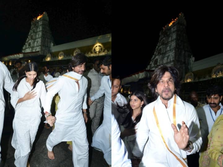 Shah Rukh Khan Visits Tirupati Ahead of Jawan Release with daughter suhana khan and nayanthara video viral Shah Rukh Khan Tirupati: 'जवान' की रिलीज से पहले तिरुपति की शरण में Shah Rukh Khan, बेटी के साथ श्री वेंकटेश्वर स्वामी के दर्शन किए, देखें वीडियो