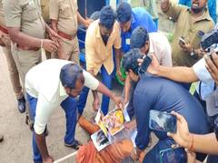 அமைச்சர் உதயநிதி ஸ்டாலினுக்கு எச்சரிக்கை விடுத்த உ.பி. சாமியாரின் உருவ பொம்பை எரிப்பு - மதுரையில் பரபரப்பு