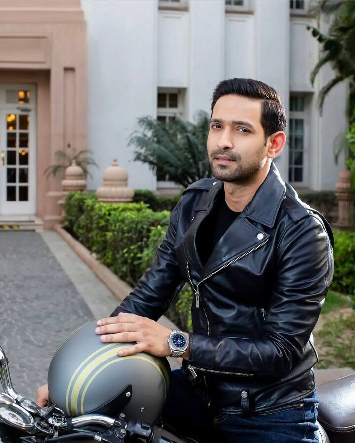Carrying the biker look with ease: Vikrant Massey was seen effortlessly pulling off the rider look from his shoot. He sported a black leather jacket paired with a black tshirt and a pair of blue jeans and he was absolutely looking stylish.