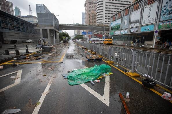 On September 8, debris is seen on a roadway in Shenzhen, China's Guangdong province, after the city saw the worst rainfall since records began in 1952. (Source: Getty)