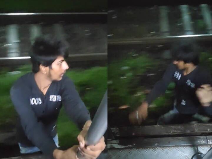 Youth Performs Dangerous Stunt On Mumbai Local Train Watch Viral Video जान की परवाह नहीं! चलती ट्रेन में खतरनाक स्टंट कर रहा था शख्स, बीच रास्ते में ही हैंडल छोड़कर कूदा- VIDEO