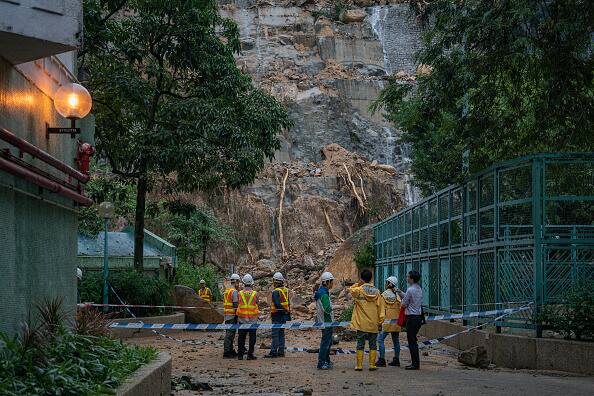 A view of a landslip in Hong Kong, China, following heavy rain. (Source: Getty)