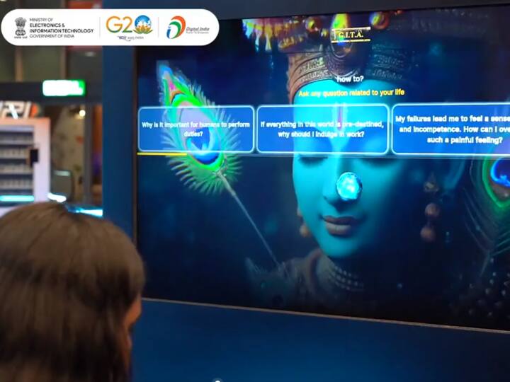G20 Summit: विदेशी मेहमानों के लिए 'भारत मंडपम' में लगाया गया Ask Gita चैटबॉट, भगवद गीता से मिलेगा हर सवाल का जवाब G20 Summit Ask GITA chatbot is setup for foreign delegates to answer questions on life from Bhagwat Gita G20 Summit: विदेशी मेहमानों के लिए 'भारत मंडपम' में लगाया गया Ask Gita चैटबॉट, भगवद गीता से मिलेगा हर सवाल का जवाब