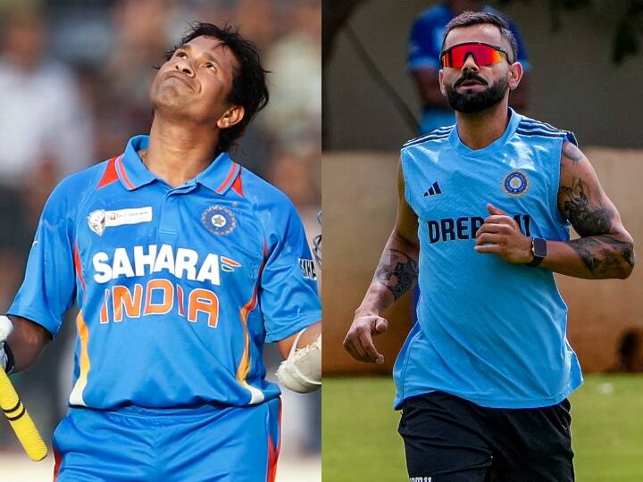 Virat Kohli become can become fastest batsman to complete 13000 ODI runs by breaking Sachin Tendulkar's record IND vs PAK Virat Kohli: सचिन तेंदुलकर के इस वर्ल्ड रिकॉर्ड पर किंग कोहली की नज़र, पाकिस्तान के खिलाफ रच सकते हैं इतिहास