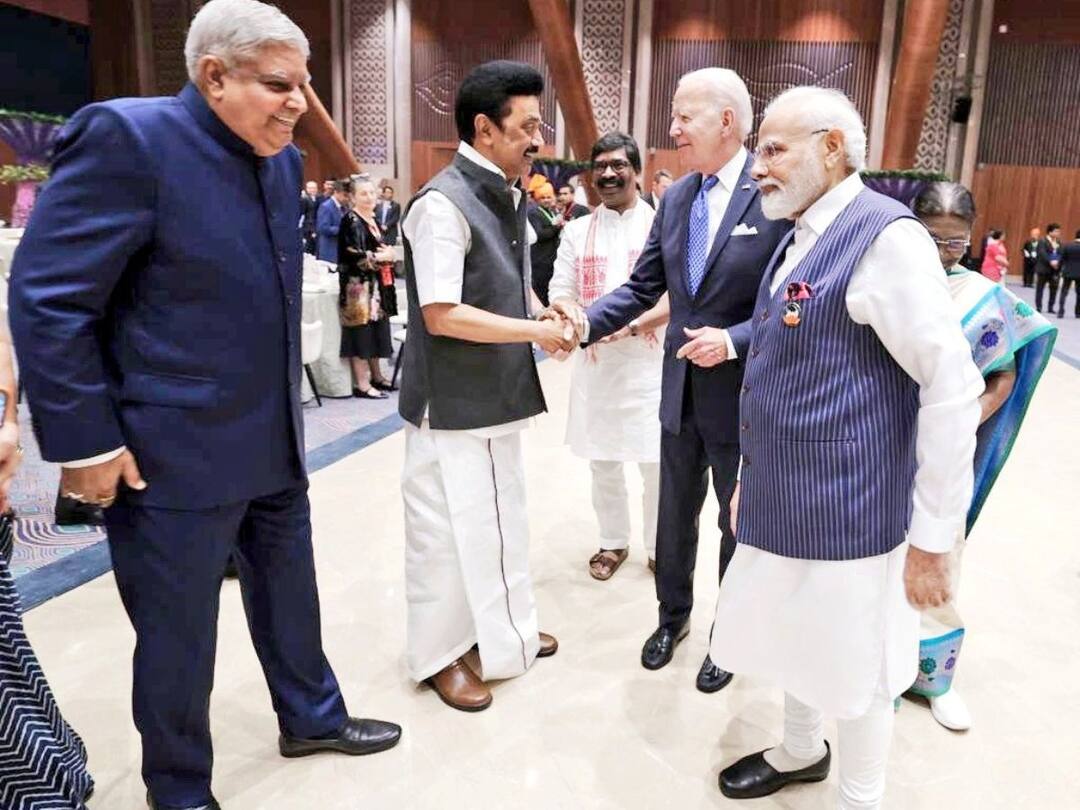 CM Stalin: அமெரிக்க அதிபர் பைடனை சந்தித்த முதலமைச்சர் ஸ்டாலின்.. ஜி20 மாநாட்டில் நடந்தது என்ன? cm stalin met america president joe biden at G20 Dinner at Kaveri Table hosted by Hon'ble President of India CM Stalin: அமெரிக்க அதிபர் பைடனை சந்தித்த முதலமைச்சர் ஸ்டாலின்.. ஜி20 மாநாட்டில் நடந்தது என்ன?