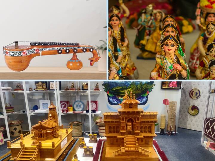 G20 Handicrafts Exhibition Stalls Handicrafts of Andhra Pradesh are a special attraction Bobbili veena and wooden figures entertain the devotees G20 Handicrafts Stalls: జీ20 సదస్సులో ఆంధ్రప్రదేశ్‌ హస్తకళలు- ప్రత్యేక ఆకర్షణగా బొబ్బిలి వీణ, చెక్క బొమ్మలు