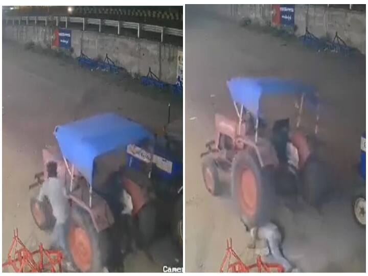 Gujarat Tractor Theft Gone Wrong Thief Accidentally Run Over While Attempting to Steal Vehicle in Modasa, Video Goes Viral Watch Video: 