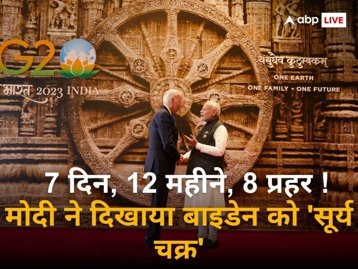 Konark sun temple Surya Chakra G20 Summit PM Modi Usa Joe Biden specification world heritage site G20 Summit: 8 मोटी, 8 पतली तीलियों के बीच 30-30 बिंदु, मोदी ने बाइडेन को दिखाई जो सूर्य घड़ी उसमें और क्या-क्या?