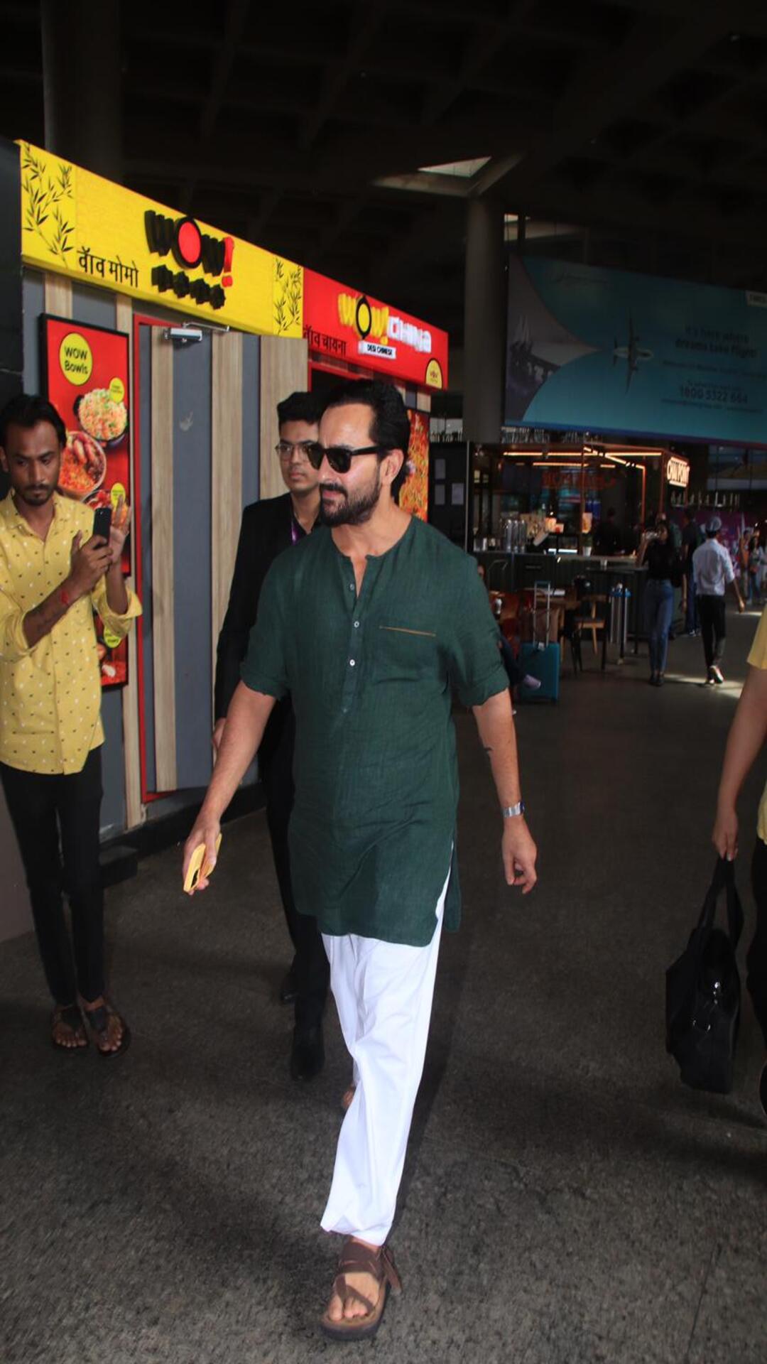 Saif Ali Khan Dons A Green Kurta At The Airport