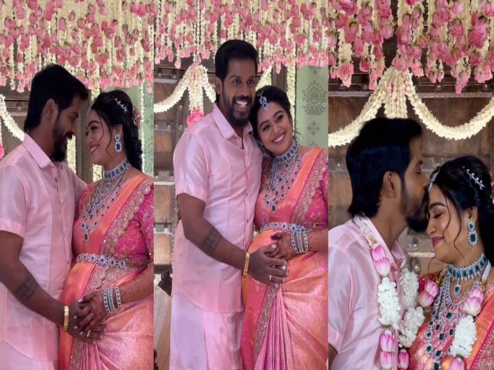Gayathri Yuvaraj baby shower with many Chinnathirai celebrities clicks goes viral online Gayathri baby shower: கோலாகலமாக நடைபெற்ற காயத்ரியின் வளைகாப்பு... வைரலாகும் புகைப்படங்கள்  