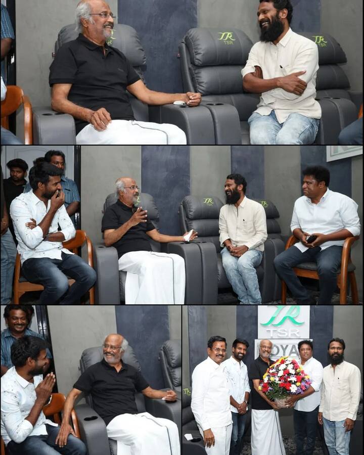 சூரி, கதாநாயகனாக அறிமுகமான விடுதலை படம் நல்ல வரவேற்பை பெற்றது. அப்போது, படக்குழுவினர் நடிகர் ரஜினியை நேரில் சந்தித்து வாழ்த்து பெற்றனர்.