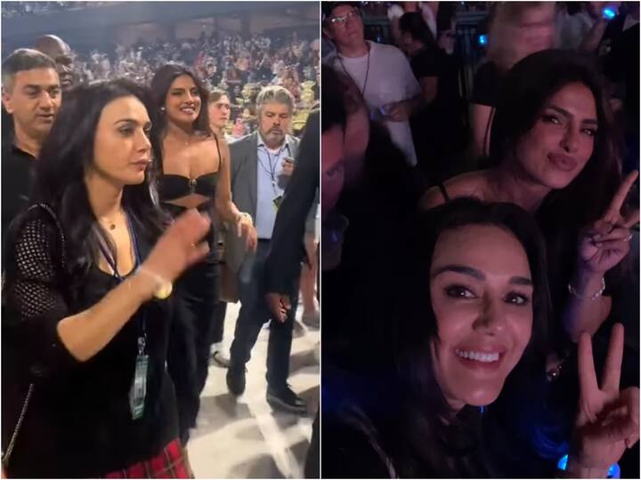 Pictures and footage from Preity Zinta and Priyanka Chopra's recent outing to see the Jonas Brothers concert have been released.