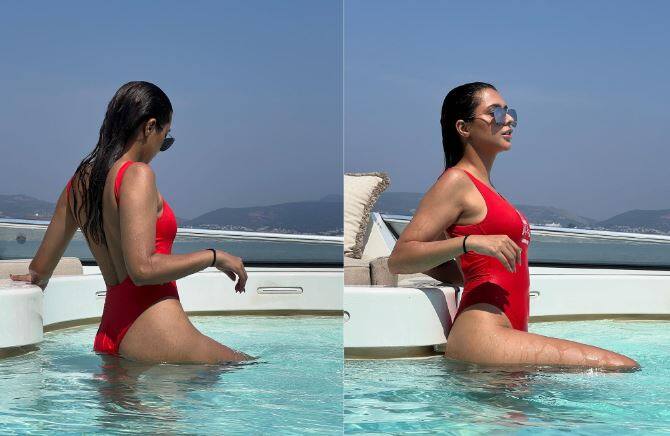 રુહી સિંહ હાલના દિવસોમાં સોશિયલ મીડિયા પર પોતાના ફોટોથી ધૂમ મચાવી રહી છે. રુહી સિંહે રેડ કલરની મોનોકિનીમાં તસવીરો શેર કરી સોશિયલ મીડિયા પર આગ લગાવી દિધી છે.