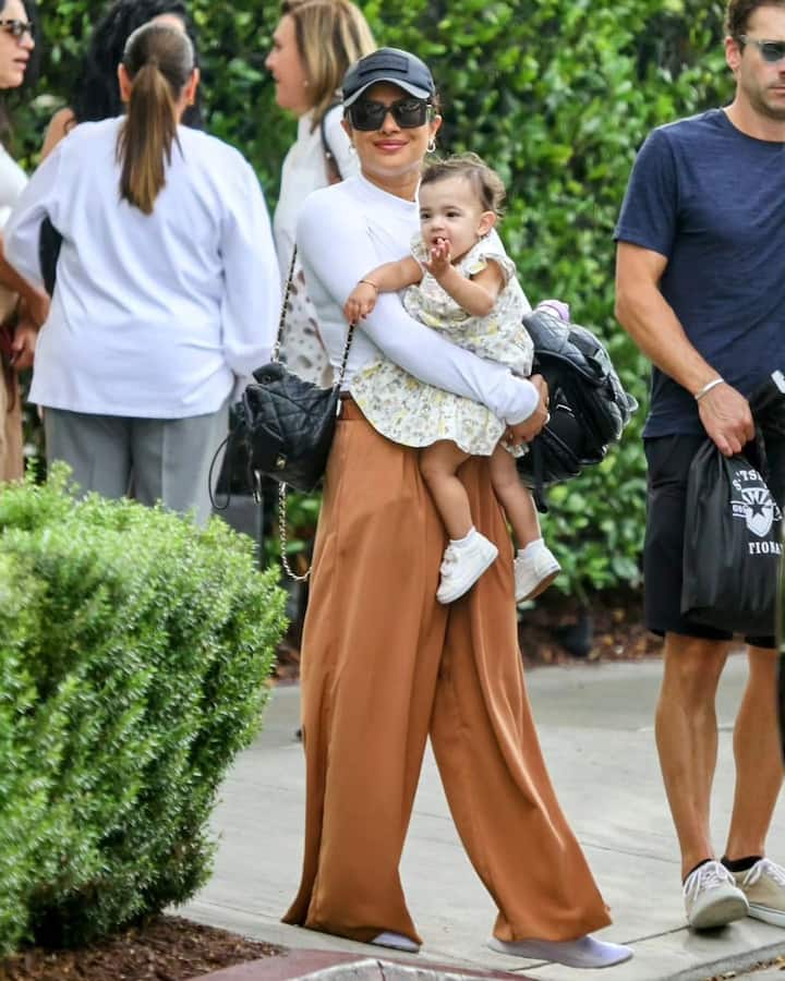 They were joined by friends as they left a Los Angeles eatery.