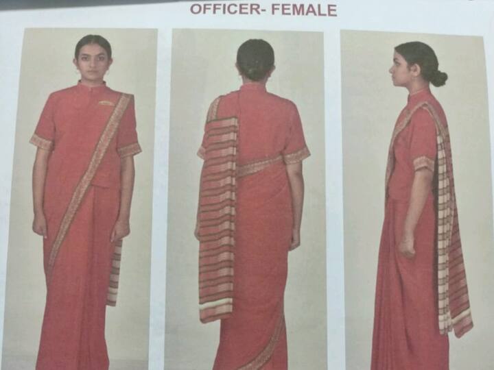 Female officers will wear a saree of a darker shade of pink with black and white border. The blouse will have a collar and half sleeves with the same border as saree. Image Source: ANI