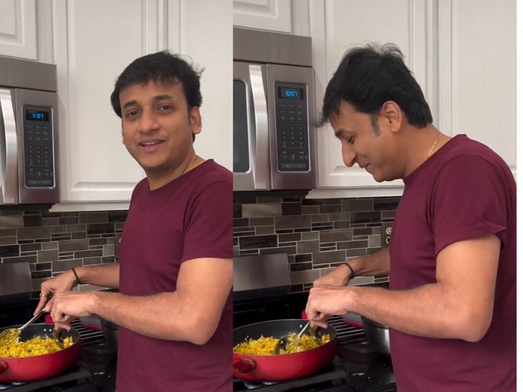 Sankarshan Karhade share video of cooking  made fodnicha bhat video viral on social media Sankarshan Karhade: संकर्षणनं अमेरिकेत बनवला फोडणीचा भात आणि फोडणीची पोळी; व्हिडीओ शेअर करत म्हणाला, 'त्यांच्या स्वयंपाकघरात...'