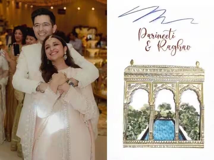 Actress Parineeti Raghav Wedding Card: latest wedding invitation card of couple tie knot in evening by 4 pm and reception at udaipur leela taj lake palace Parineeti Raghav Wedding Card: 24 સપ્ટેમ્બરે 4 વાગે લગ્ન, રાત્રે રિસેપ્શન, પરિણીતી ચોપડા અને રાઘવ ચડ્ઢાની લગ્નની કંકોત્રી આવી સામે