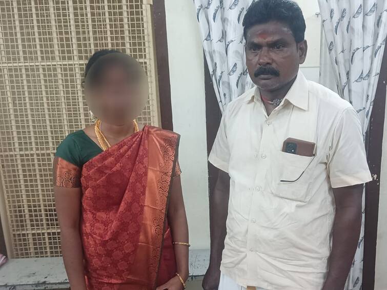 Salem Tharamangalam 24 Year Old Women Get Married To 54 year Old Man Sought Protection at Police Station- TNN 54 வயதுடைய காதலரை கரம் பிடித்த 24 வயது இளம் பெண் - பாதுகாப்பு கேட்டு காவல்நிலையத்தில் தஞ்சம்