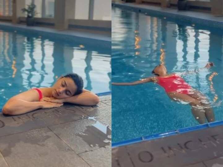 Alia Bhatt pink monokini video relaxing in pool vacation in New York fans reacted पिंक मोनोकनी पहन पूल में रिलैक्स करती दिखीं Alia Bhatt, यूजर बोले, 'और कितना रेस्ट करेंगी, इंडिया आ जाओ'