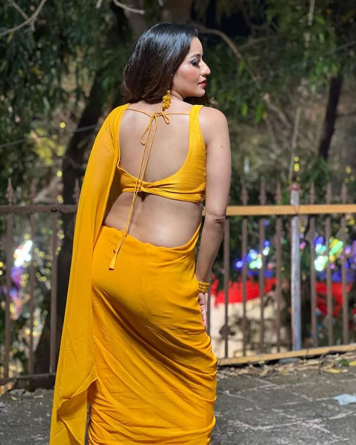 મોનાલિસા સાડી લૂકમાં ખૂબ જ શાનદાર લાગે છે.