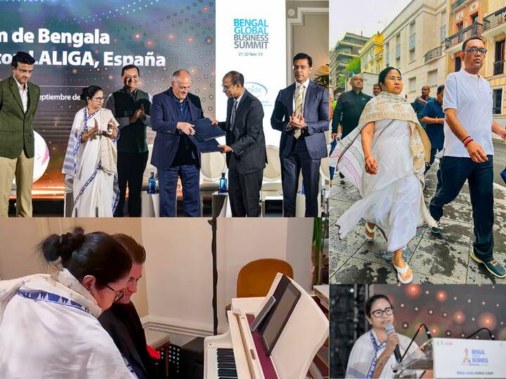 Taking a glimpse at West Bengal CM Mamata's visit to Spain: Morning jog in saree and slippers, a musical interlude, and more.