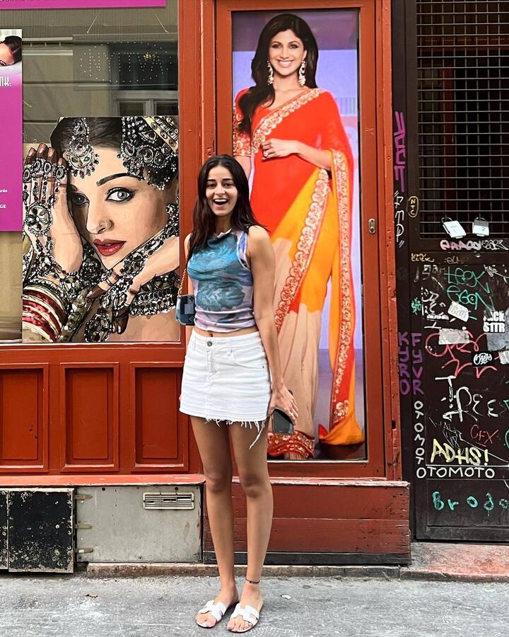 கடை வாசல் ஒன்றில் ஐஸ்வர்யா ராய் மற்றும் ஷில்பா ஷெட்டியின் புகைப்படத்திற்கு முன் நின்ற அனன்யா பாண்டே!