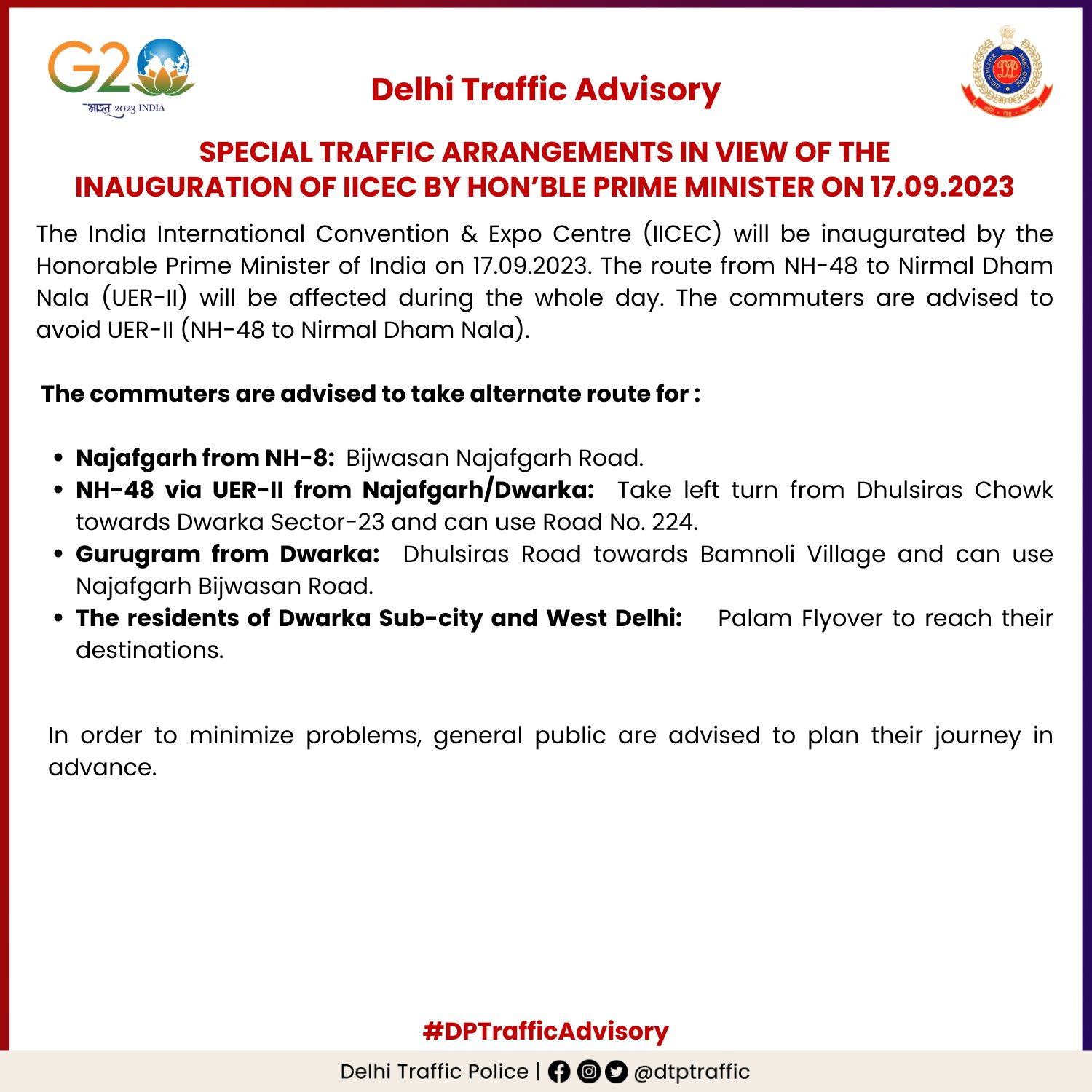 Delhi: दिल्ली ट्रैफिक पुलिस एडवाइजरी जारी, कल PM Modi द्वारका में करेंगे IICEC उद्घाटन