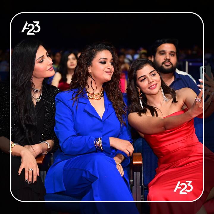 Keerthy Suresh won the Best Actress Critics (Tamil) Award for her performance in Saani Kaayidham and looked lovely in a blue suit.