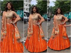 अपकमिंग फिल्म 'सुखी' के प्रमोशन के लिए स्टाइलिश अंदाज में पहुंची Shilpa Shetty, ऑरेंज कलर के लहंगे में एक्ट्रेस लगीं बला की खूबसूरत