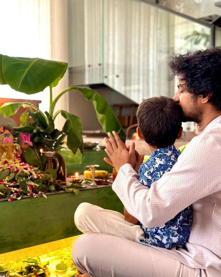 కొడుకుతో కలిసి వినాయకుడికి పూజ చేస్తున్న నాని