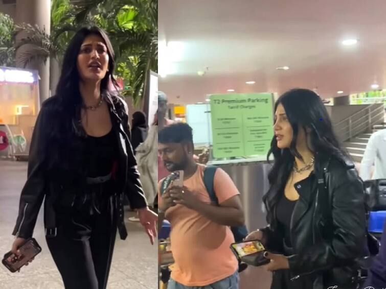 Shruti Haasan recently got irritated and angry after a fan followed her at the airport Watch Video Shruti Haasan: திடீரென விமான நிலையத்தில் பின்தொடர்ந்த நபர்.. மிரண்டு போன ஸ்ருதிஹாசன்.. வைரலாகும் வீடியோ..!