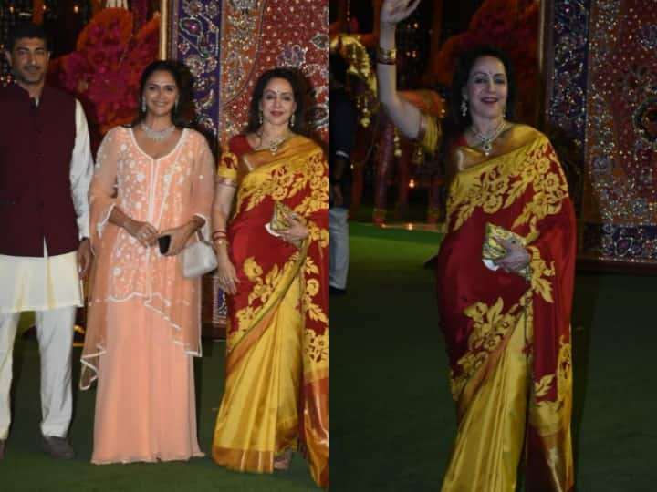 Hema Malini Pics: मुकेश अंबानी ने अपने घर में गणपति बप्पा का भव्य स्वागत किया है. जिनके दर्शन करने कई सेलेब्स पहुंचे. अब बॉलीवुड की ड्रीम गर्ल यानि हेमा मालिनी भी बप्पा के दर्शन करने के लिए पहुंचीं.