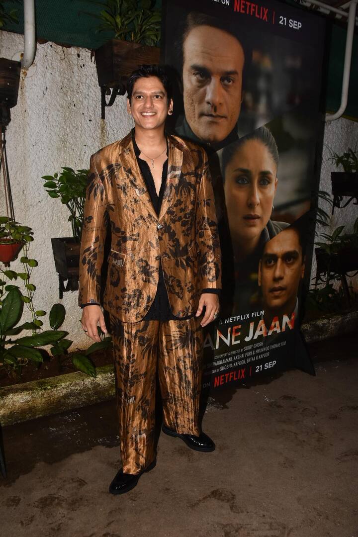 Vijay Varma looked his usual stylish self in a black shirt that he paired with a brocade pattern pantsuit and black shoes.