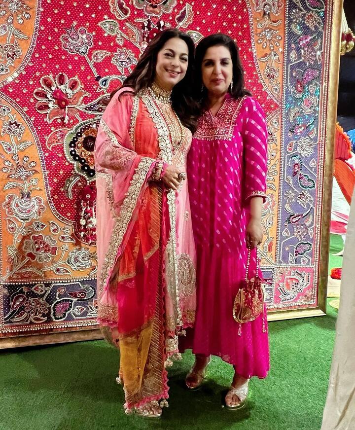 Juhi Chawla and Farah Khan poses for the camera.