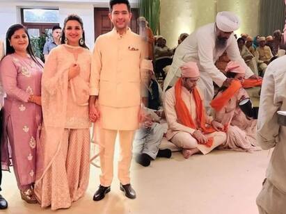 Parineeti Chopra-Raghav Chadha wedding First pics of bride and groom Parineeti Chopra Marriage: எம்.பி.யை கரம்பிடிக்கும் பாலிவுட் நடிகை.. களைகட்டிய கல்யாண வீடு..!
