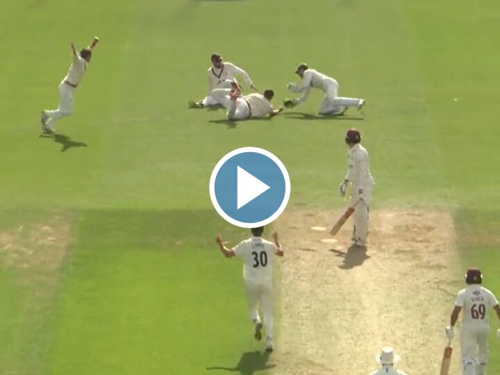 County Championship match Surrey vs Northamptonshire wicketkeeper Ben Foakes took fantastic catch watch video Watch: क्रिकेट के मैदान पर हुआ अद्भुत करिश्मा, कभी नहीं पकड़ा गया ऐसा नायाब कैच