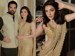 Kajal Aggarwal Photos : கணவருடன் தங்கம் போல் ஜொலிக்கும் காஜல் அகர்வால்!