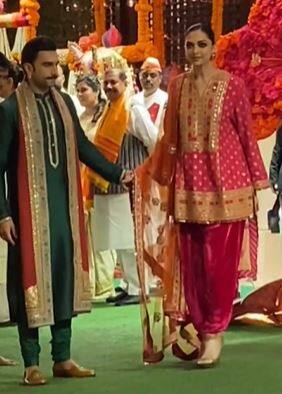 Power couple Ranveer Singh and Deepika Padukone turned heads in their vibrant ethnic outfits. (All Image: Manav Manglani.)