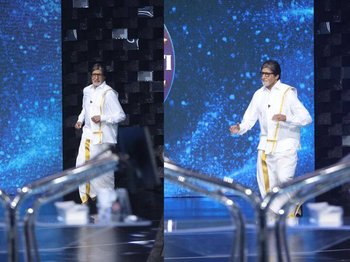 Amitabh Bachchan wore a veshti in the latest episode of Kaun Banega Crorepati 15 KBC 15: केबीसी के सेट पर Amitabh Bachchan ने लुंगी में लगाई दौड़, बोले- 'कौन कहता है...'